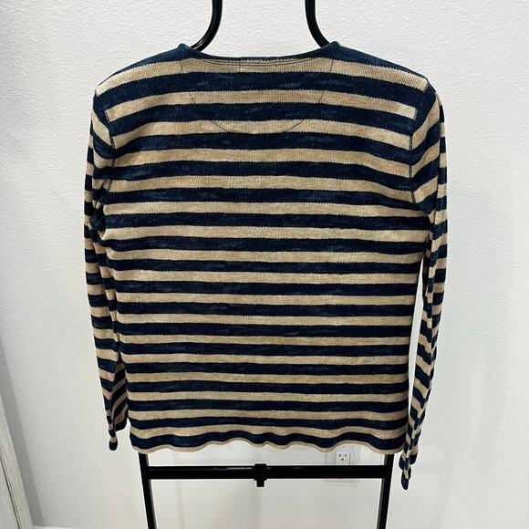 LRL Ralph Lauren Jeans Co. women's XL Nautical Striped Lace Up Top ~ Navy Beige - Picture 4 of 5